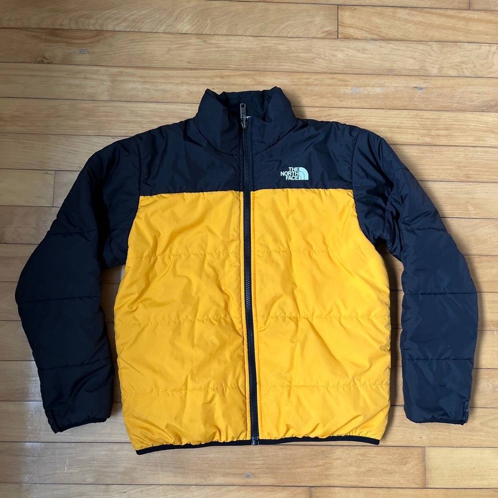 The North Face Boys Yellow Black Colorblock Puffer Jacket Size Large 12 Full Zip